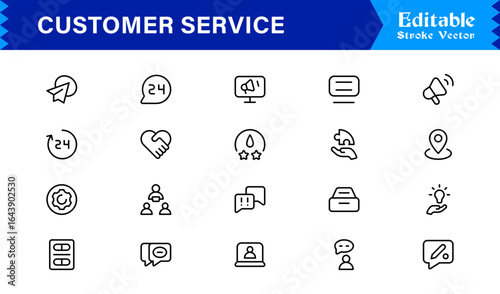 Customer Service Line Icon Set with Professional Minimal Design, Modern Support Symbols, Unique Help Desk and Communication Vector Icons, Clean and Elegant Collection