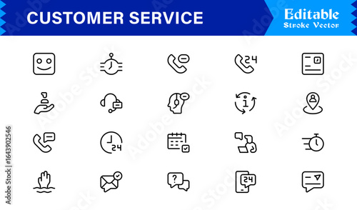 Customer Service Line Icon Set with Professional Minimal Design, Modern Support Symbols, Unique Help Desk and Communication Vector Icons, Clean and Elegant Collection