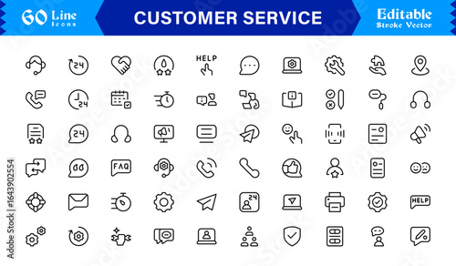 Customer Service Line Icon Set with Professional Minimal Design, Modern Support Symbols, Unique Help Desk and Communication Vector Icons, Clean and Elegant Collection