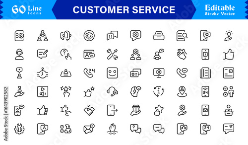 Customer Service Line Icon Set with Professional Minimal Design, Modern Support Symbols, Unique Help Desk and Communication Vector Icons, Clean and Elegant Collection