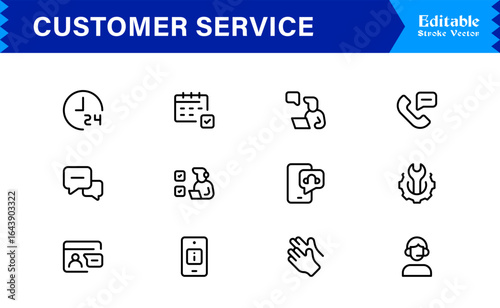 Customer Service Line Icon Set with Professional Minimal Design, Modern Support Symbols, Unique Help Desk and Communication Vector Icons, Clean and Elegant Collection