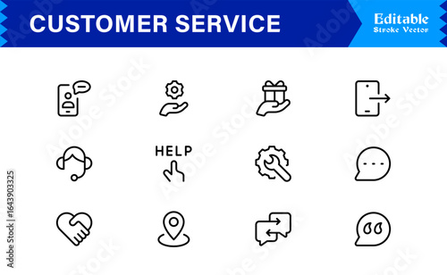 Customer Service Line Icon Set with Professional Minimal Design, Modern Support Symbols, Unique Help Desk and Communication Vector Icons, Clean and Elegant Collection