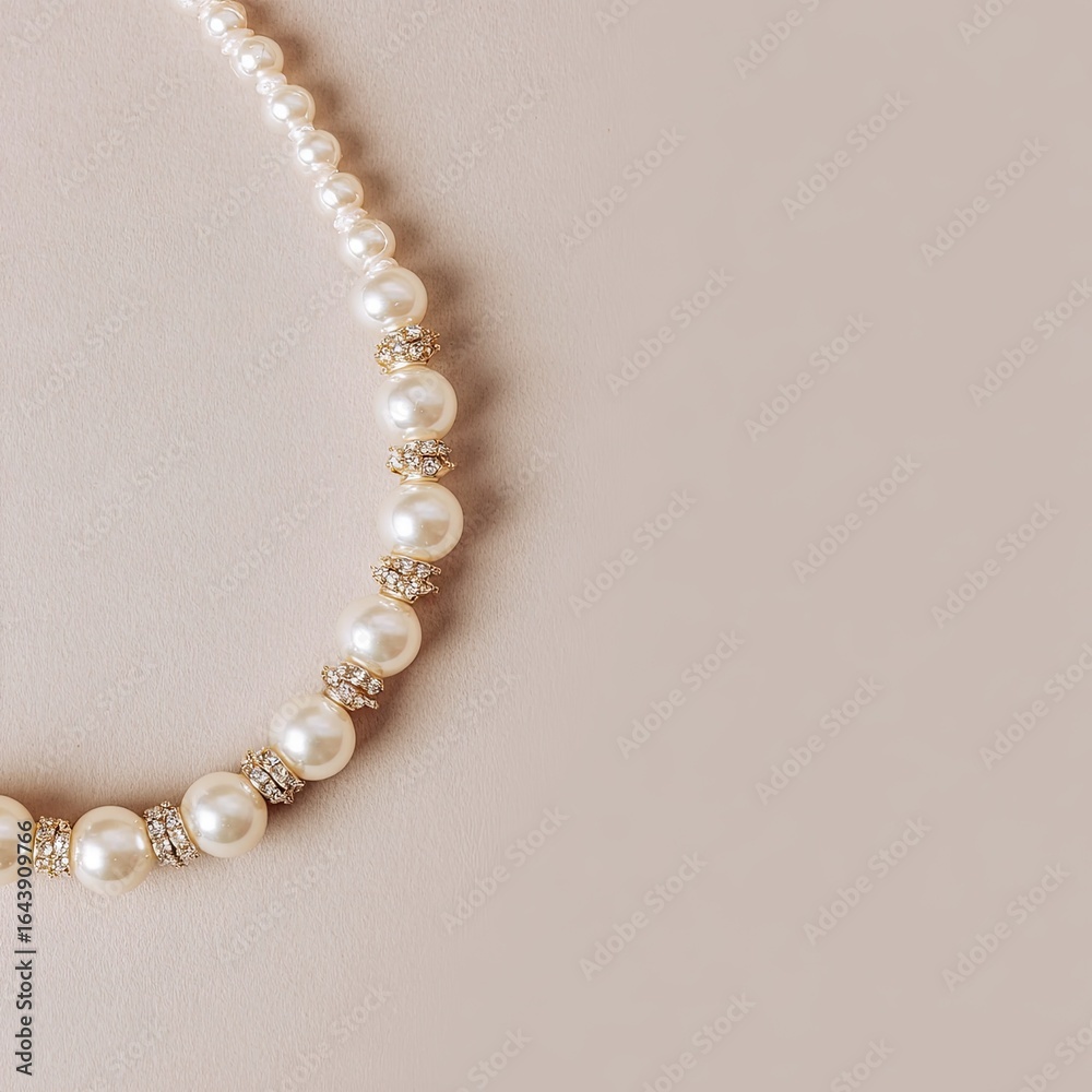 Delicate pearl necklace on a neutral background Delicate pearl necklace on a neutral background