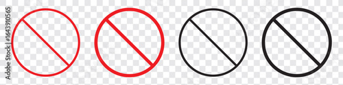 Red black warning icon. Prohibition sign. ban symbol. no sign.