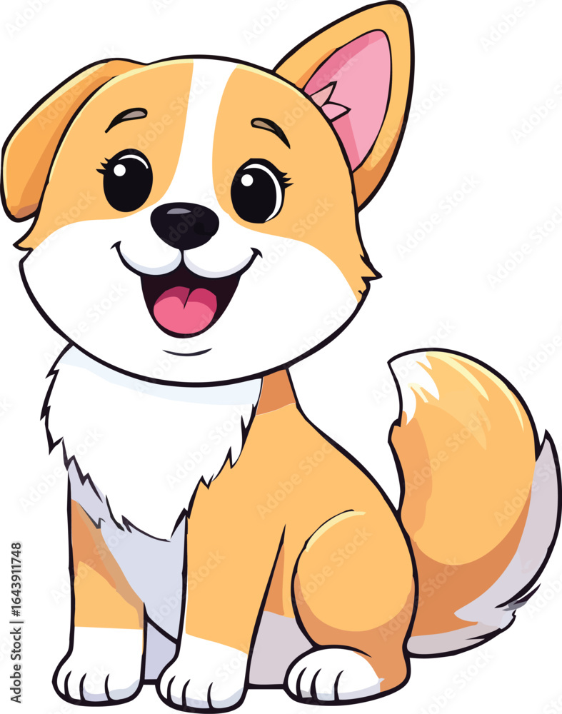 Fototapeta premium vector illustration of cartoon corgi dog waving, happy little dog