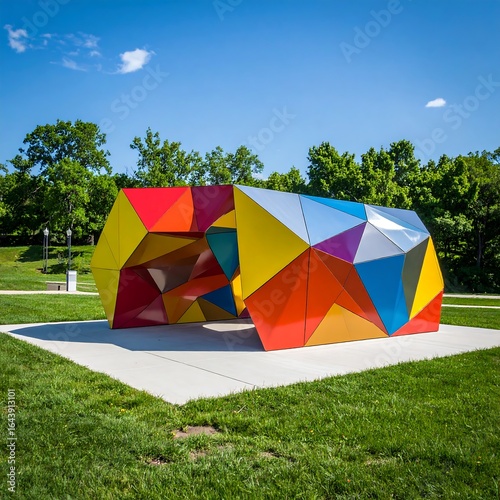 Colorful geometric sculpture in a park
