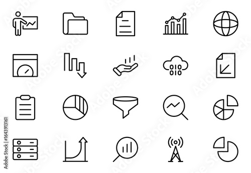 Data Analysis Line Icons. Editable Stroke. Pixel Perfect. For Mobile and Web. Contains such icons as Analytics, Assessment, Big Data, Chart, Dashboard, Data Analysis, Outline icons vector collection.