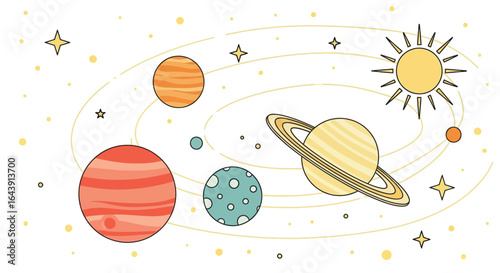 Illustration of solar system planets and stars for education