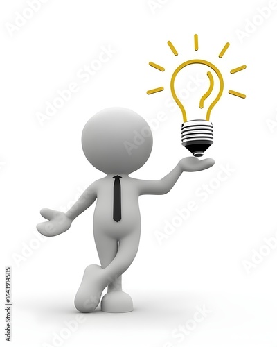A 3D man raises a light bulb above his head, representing a moment of inspiration or a new idea.