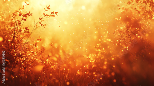 Warm autumnal foliage bathed in golden sunlight.