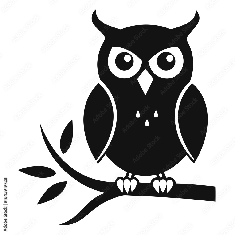 Fototapeta premium Cute cartoon owl sitting on a tree branch illustration
