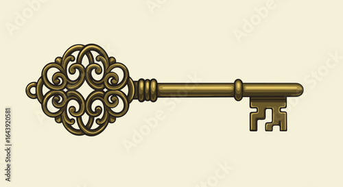 Elegant vintage ornate skeleton key with intricate design on light background