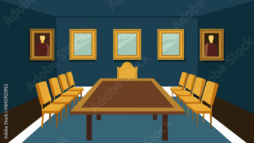 Boardroom With Antique Gold Framed Art Wall