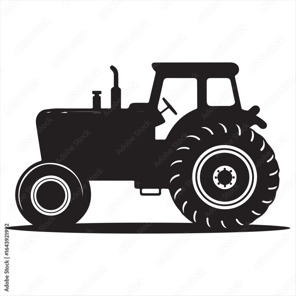 Obraz premium Black Tractor Silhouette Vector Illustration Heavy Machinery Farming Vehicle Rural Transportation Agricultural Equipment Farm Life Cultivation Harvest Crop Production Countryside Scene