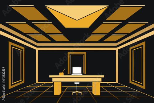 Luxury Workspace Black Gold Coffered Ceiling