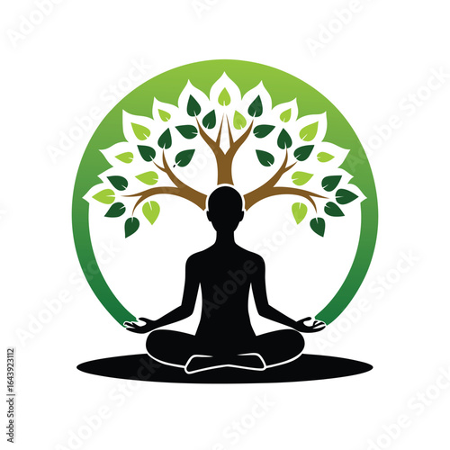 Yoga woman silhouette meditating in lotus pose vector illustration