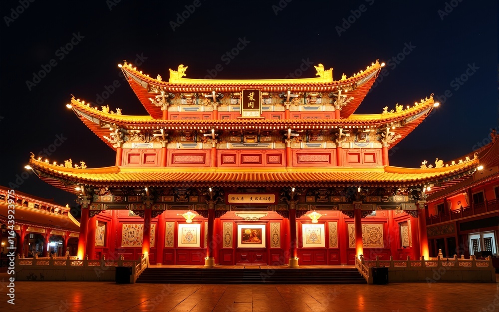 Traditional Chinese Buddhist Temple Illuminated for Mid Autumn & Chinese New Year Festivals. High quality Traditional Chinese Buddhist Temple Illuminated for Mid Autumn & Chinese New Year Festivals. High quality