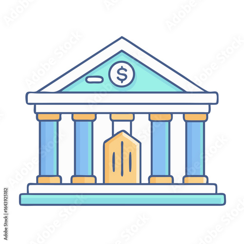 Stylized bank building icon with dollar sign and columns