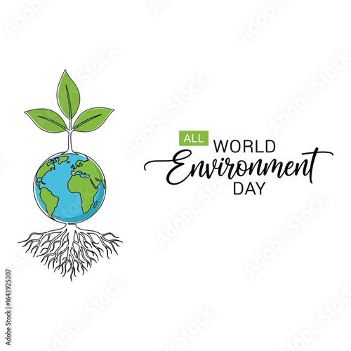 Vector art of world environment day with earth globe and plant isolated on white background