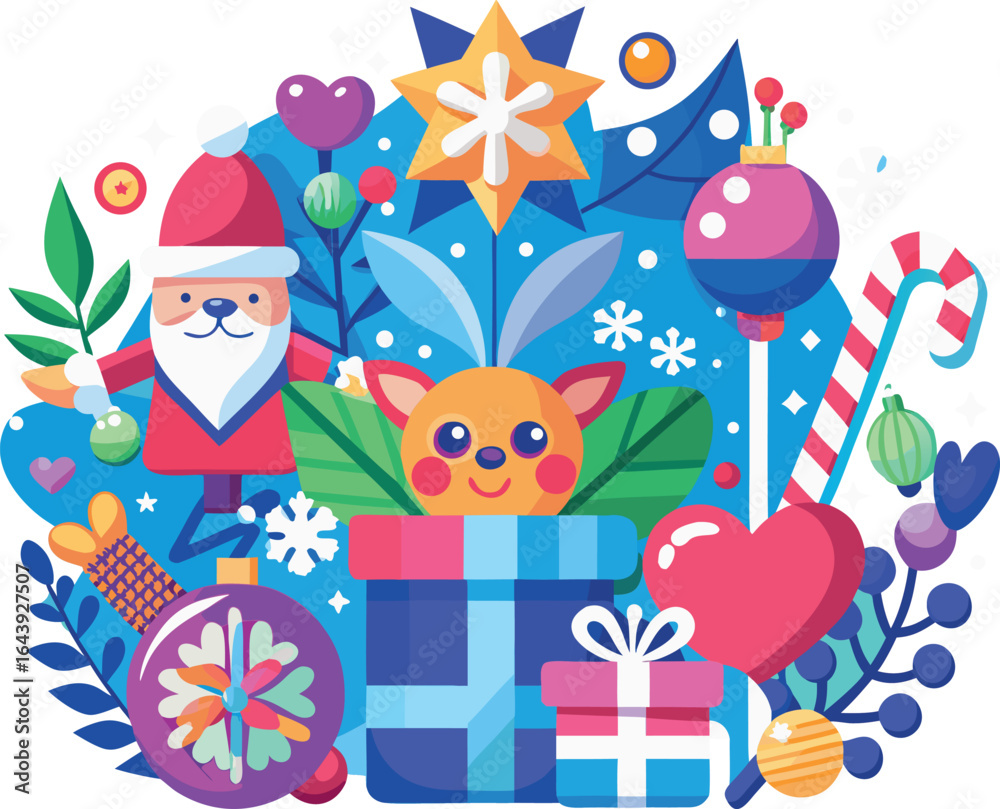 Naklejka premium Whimsical Christmas Illustration Featuring Festive Holiday Elements and Decorations for Graphic Design Projects on Transparent Background This