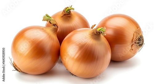 Wallpaper Mural Four fresh golden onions with green sprouts growing from the tops isolated on white background Torontodigital.ca