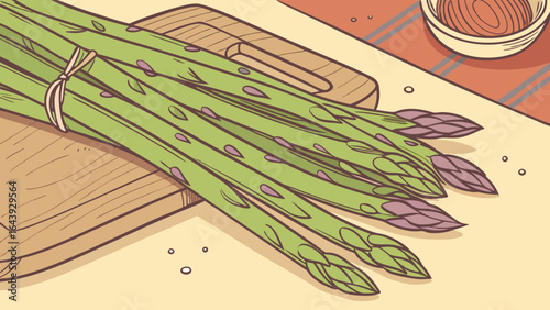Fresh asparagus spears on a wooden cutting board ready for cooking healthy spring vegetable recipe ideas