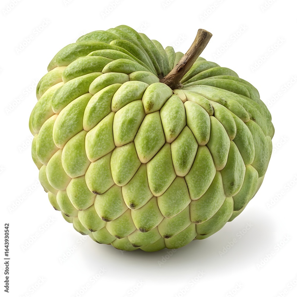 Fototapeta premium Annona Squamosa Custard Apple Charming Knobby-Skinned Tropical Jewel with Irresistibly Sweet Creamy Segments on Crisp White Background for Exotic and Premium Stock Photography