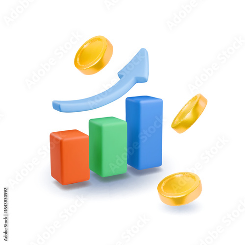 Financial investment trade. Creative concept of market movement. Bank deposit, profit finance Manage money concept with arrow and graph chart and coins 3d vector illustration