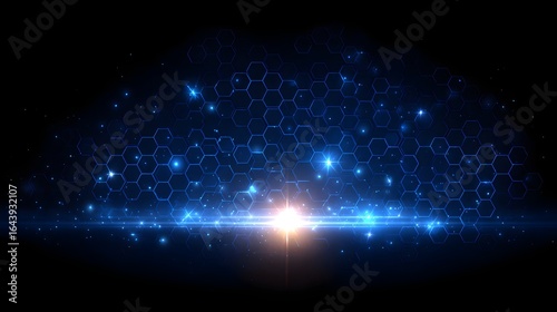 Abstract technological design with glowing hexagons.