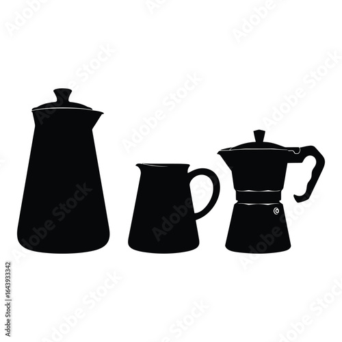 Vector art of coffee pots silhouette isolated on white background, kitchen utensils