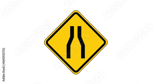 Road Narrows Sign Warning of Lane Reduction Ahead - Safety and Traffic Awareness