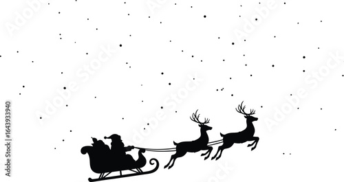 Santa claus riding sleigh with reindeer silhouette isolated on white background for christmas design
