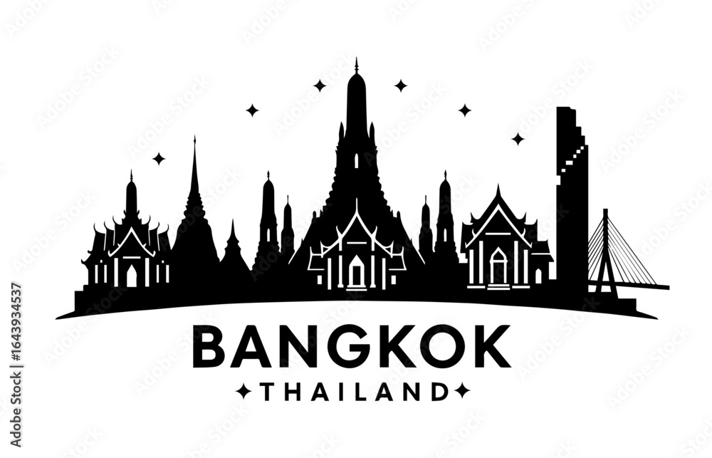 Obraz premium bangkok city black silhouettes or vector illustration 