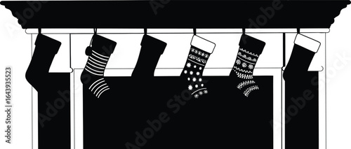 Silhouette of christmas stockings hanging on a fireplace mantel, perfect for holiday decoration