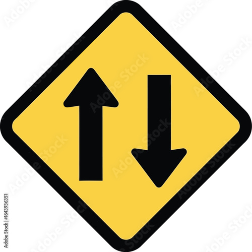 Road Sign Two-Way Traffic Ahead - Warning Symbol for Drivers and Pedestrians