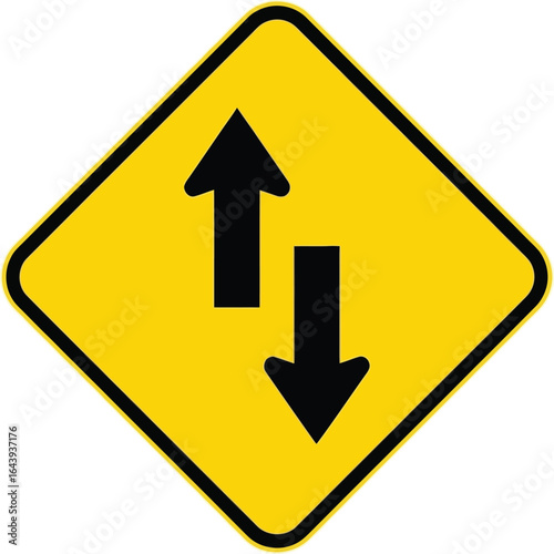Warning Sign Two-Way Traffic Ahead - Diamond Shaped Yellow Road Sign for Safety