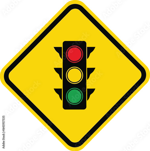 Traffic Light Sign Illustration of Stop, Caution, and Go Signals on a Yellow Diamond