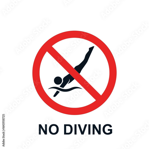 Clean vector illustration of a no diving warning sign, perfect for communicating essential safety rules in swimming pools and aquatic facilities, preventing hazardous dives.