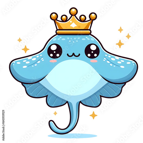 Blue manta ray wearing a golden crown isolated on a transparent background image