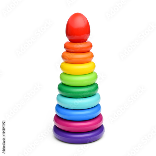 Plastic colored pyramid for children's play isolated on a white background.