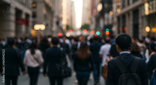 City street crowd people walking busy urban lifestyle commuting downtown blurred motion rush hour metropolis