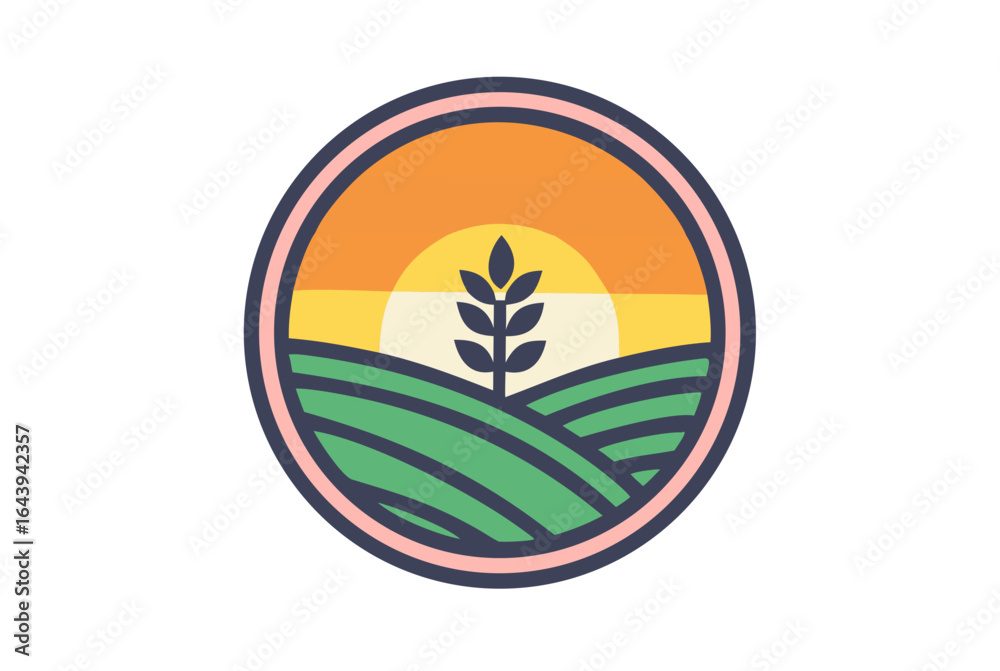 Obraz premium Circular sunset over rolling fields