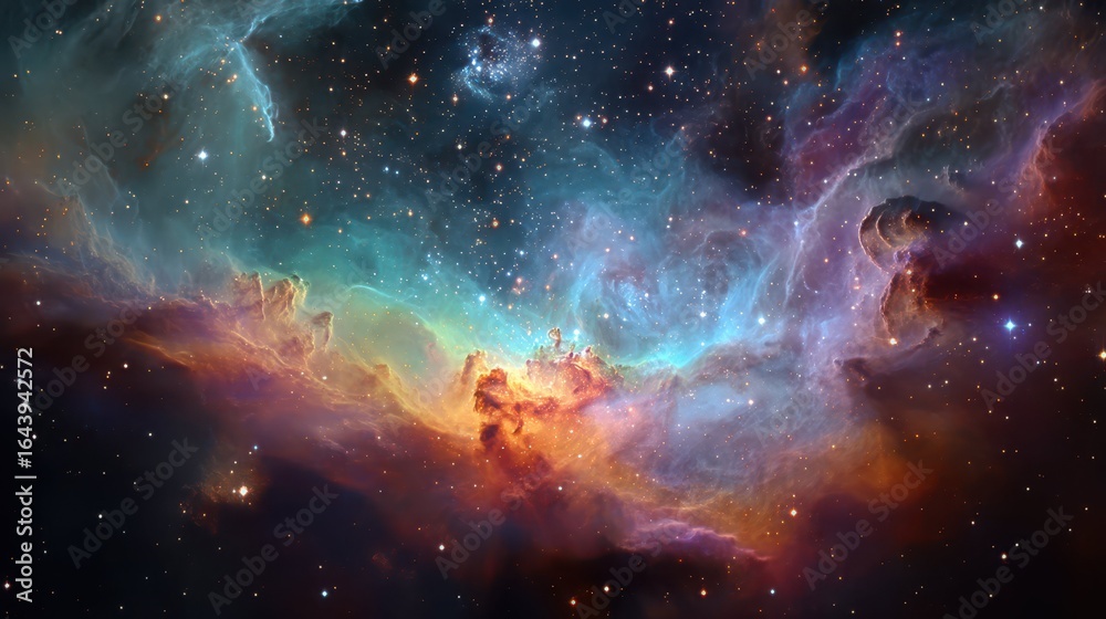 Fototapeta premium Colorful Space Nebulas Blooming Like Flowers in Expansive Galaxy