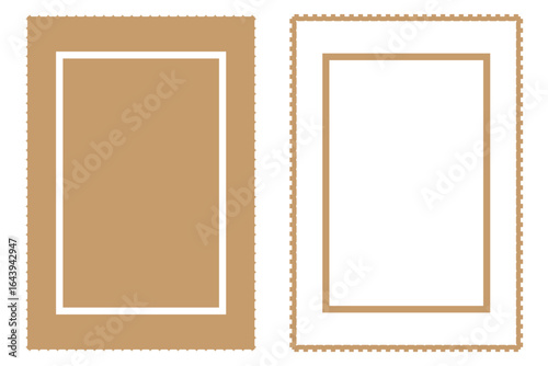 Postcard stamps template set. Blank postage stamps. Jagged wavy edge forms border collection. Postage stamp frame vector illustration with a zigzag border, ready for design, communication. eps 10