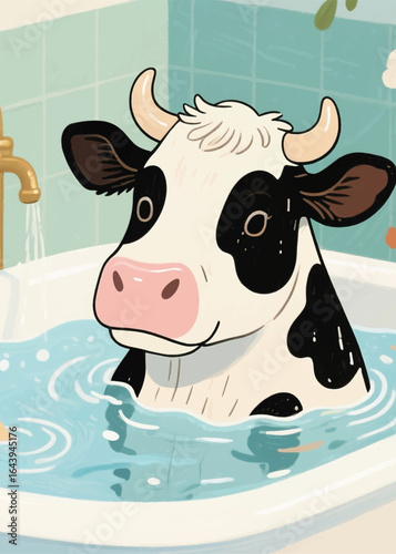funny cow soaking in the bathtub Illustrator Artwork design template poster