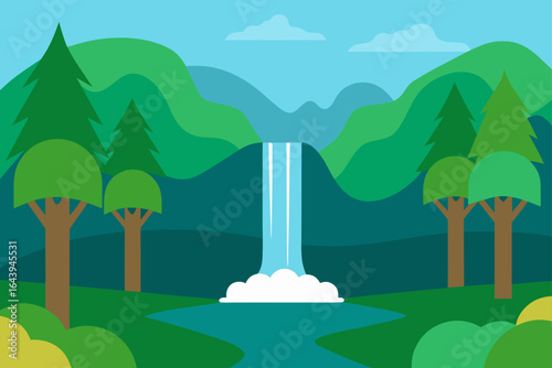 Forest Glade With Waterfall