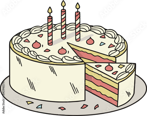 Realistic Birthday Cake Illustration for Celebration Art. Delicious Realistic Birthday Cake for Party Design. Elegant Realistic Birthday Cake for Special Occasion. Gourmet Realistic Birthday Cake
