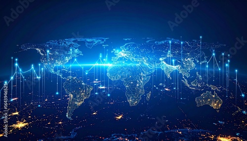 Global Economic Growth A Digital World Map with Abstract Glowing Lines