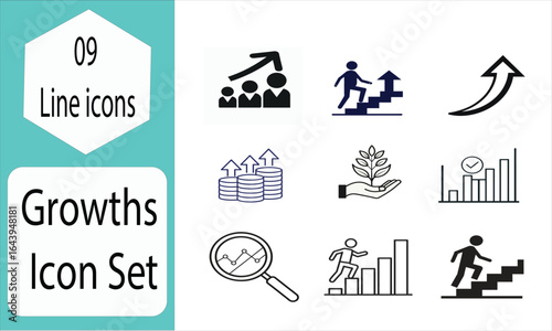 Collection of 09 Growth line icons in a clean and simple style.