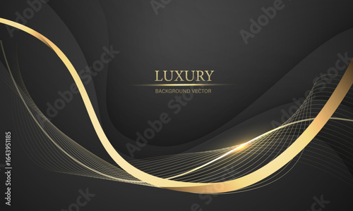 Abstract grey wave gold ribbon curve on black design modern luxury background vector